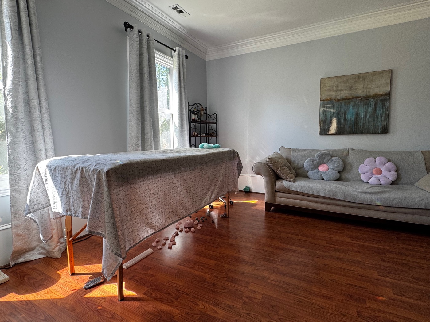 The couch and windows in the treatment room